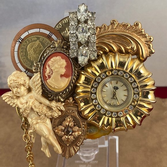 Created in 1949, The Eye of Time transforms a simple concept  Angle Fashion Mixed Media Broach with Watch